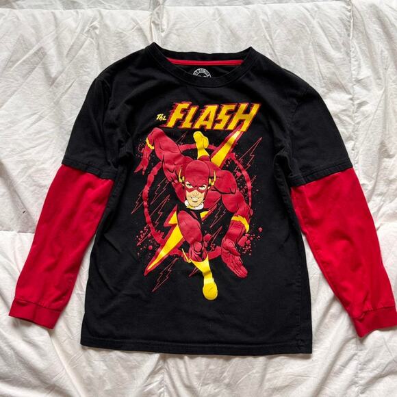 dc comic originals The flash graphic t shirt black red long sleeve size 14/16 - Picture 2 of 6